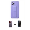 MARSİLYAN™- iPhone 12 Pro Kılıf Akış Doku - Siyah 3D Antistatik Hayalet Cam Ekran Koruyucu + Neon Fosforlu Kamera Lens - TU