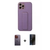 MARSİLYAN™- iPhone 12 Pro Kılıf Akış Doku - Siyah 3D Antistatik Hayalet Cam Ekran Koruyucu + Neon Fosforlu Kamera Lens - TU