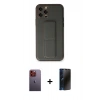 MARSİLYAN™- iPhone 12 Pro Kılıf Akış Doku - Siyah 3D Antistatik Hayalet Cam Ekran Koruyucu + Neon Fosforlu Kamera Lens - TU