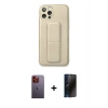 MARSİLYAN™- iPhone 12 Pro Kılıf Akış Doku - Siyah 3D Antistatik Hayalet Cam Ekran Koruyucu + Neon Fosforlu Kamera Lens - TU