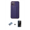 MARSİLYAN™- iPhone 12 Pro Kılıf Akış Doku - Siyah 3D Antistatik Hayalet Cam Ekran Koruyucu + Shine Kamera Lens Koruma Cam - PE