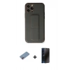 MARSİLYAN™- iPhone 12 Pro Kılıf Akış Doku - Siyah 3D Antistatik Hayalet Cam Ekran Koruyucu + Shine Kamera Lens Koruma Cam - PE