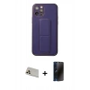 MARSİLYAN™- iPhone 12 Pro Kılıf Akış Doku - Siyah 3D Antistatik Hayalet Cam Ekran Koruyucu + Rainbow Kamera Lens Koruma Cam - GD
