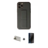 MARSİLYAN™- iPhone 12 Pro Kılıf Akış Doku - Siyah 3D Antistatik Hayalet Cam Ekran Koruyucu + Rainbow Kamera Lens Koruma Cam - GD