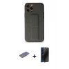 MARSİLYAN™- iPhone 12 Pro Kılıf Akış Doku - Siyah 3D Antistatik Hayalet Cam Ekran Koruyucu + Renkli Kamera Lens Koruma Cam - MI