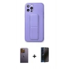 MARSİLYAN™- iPhone 12 Pro Kılıf Akış Doku - Siyah 3D Antistatik Hayalet Cam Ekran Koruyucu + Neon Fosforlu Kamera Lens - SI