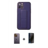 MARSİLYAN™- iPhone 12 Pro Kılıf Akış Doku - Siyah 3D Antistatik Hayalet Cam Ekran Koruyucu + Neon Fosforlu Kamera Lens - SI