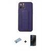 MARSİLYAN™- iPhone 12 Pro Kılıf Akış Doku - Siyah 3D Antistatik Hayalet Cam Ekran Koruyucu + Shine Kamera Lens Koruma Cam - MI