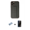 MARSİLYAN™- iPhone 12 Pro Kılıf Akış Doku - Siyah 3D Antistatik Hayalet Cam Ekran Koruyucu + Shine Kamera Lens Koruma Cam - MI
