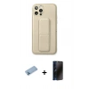 MARSİLYAN™- iPhone 12 Pro Kılıf Akış Doku - Siyah 3D Antistatik Hayalet Cam Ekran Koruyucu + Shine Kamera Lens Koruma Cam - MI