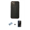 MARSİLYAN™- iPhone 12 Pro Kılıf Akış Doku - Siyah 3D Antistatik Hayalet Cam Ekran Koruyucu + Shine Kamera Lens Koruma Cam - MI