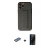 MARSİLYAN™- iPhone 12 Pro Kılıf Akış Doku - Siyah 3D Antistatik Hayalet Cam Ekran Koruyucu + Renkli Kamera Lens Koruma Cam - YL