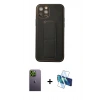MARSİLYAN™- iPhone 12 Pro Kılıf Akış Doku - Siyah 3D Antistatik Seramik Nano Ekran Koruyucu + Neon Fosforlu Kamera Lens - YL