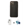 MARSİLYAN™- iPhone 12 Pro Kılıf Akış Doku - Siyah 3D Antistatik Seramik Nano Ekran Koruyucu + Shine Kamera Lens - GS