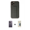 MARSİLYAN™- iPhone 12 Pro Kılıf Akış Doku - Siyah 6D Mat Seramik Hayalet Nano Ekran Koruyucu + Beyaz Neon Fosforlu Kamera Lens