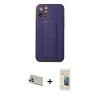 MARSİLYAN™- iPhone 12 Pro Kılıf Akış Doku - Siyah 6D Mat Seramik Hayalet Nano Ekran Koruyucu + Rainbow Kamera Lens Koruma Cam - GD