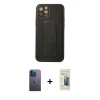 MARSİLYAN™- iPhone 12 Pro Kılıf Akış Doku - Siyah 6D Mat Seramik Hayalet Nano Ekran Koruyucu + Neon Fosforlu Kamera Lens - MI
