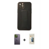 MARSİLYAN™- iPhone 12 Pro Kılıf Akış Doku - Siyah 6D Mat Seramik Hayalet Nano Ekran Koruyucu + Neon Fosforlu Kamera Lens - YL