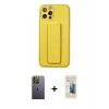 MARSİLYAN™- iPhone 12 Pro Kılıf Akış Doku - Siyah 6D Mat Seramik Hayalet Nano Ekran Koruyucu + Neon Fosforlu Kamera Lens - YL