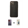 MARSİLYAN™- iPhone 12 Pro Kılıf Akış Doku - Siyah 6D Mat Seramik Hayalet Nano Ekran Koruyucu + Neon Fosforlu Kamera Lens - TU