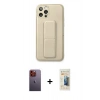 MARSİLYAN™- iPhone 12 Pro Kılıf Akış Doku - Siyah 6D Mat Seramik Hayalet Nano Ekran Koruyucu + Neon Fosforlu Kamera Lens - TU