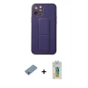 MARSİLYAN™- iPhone 12 Pro Kılıf Akış Doku - Siyah Polymer Nano Ekran Koruyucu + Shine Kamera Lens Koruma Cam - GI
