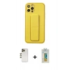 MARSİLYAN™- iPhone 12 Pro Kılıf Akış Doku - Siyah Polymer Nano Ekran Koruyucu + Shine Kamera Lens - GD