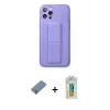 MARSİLYAN™- iPhone 12 Pro Kılıf Akış Doku - Siyah Polymer Nano Ekran Koruyucu + Gümüş Metal Kamera Lens Koruma Cam