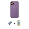 MARSİLYAN™- iPhone 12 Pro Kılıf Akış Doku - Siyah Polymer Nano Ekran Koruyucu + Gümüş Metal Kamera Lens Koruma Cam