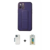 MARSİLYAN™- iPhone 12 Pro Kılıf Akış Doku - Siyah Polymer Nano Ekran Koruyucu + Mavi Shine Kamera Lens