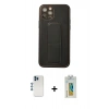 MARSİLYAN™- iPhone 12 Pro Kılıf Akış Doku - Siyah Polymer Nano Ekran Koruyucu + Mavi Shine Kamera Lens