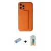 MARSİLYAN™- iPhone 12 Pro Kılıf Akış Doku - Siyah Polymer Nano Ekran Koruyucu + Mavi Shine Kamera Lens Koruma Cam