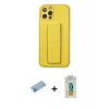 MARSİLYAN™- iPhone 12 Pro Kılıf Akış Doku - Siyah Polymer Nano Ekran Koruyucu + Mavi Shine Kamera Lens Koruma Cam