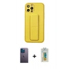 MARSİLYAN™- iPhone 12 Pro Kılıf Akış Doku - Siyah Polymer Nano Ekran Koruyucu + Neon Fosforlu Kamera Lens - MI