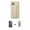 MARSİLYAN™- iPhone 12 Pro Kılıf Akış Doku - Siyah Polymer Nano Ekran Koruyucu + Neon Fosforlu Kamera Lens - MI