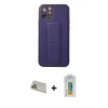 MARSİLYAN™- iPhone 12 Pro Kılıf Akış Doku - Siyah Polymer Nano Ekran Koruyucu + Rainbow Kamera Lens Koruma Cam - GD