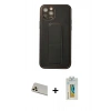 MARSİLYAN™- iPhone 12 Pro Kılıf Akış Doku - Siyah Polymer Nano Ekran Koruyucu + Rainbow Kamera Lens Koruma Cam - GD
