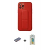 MARSİLYAN™- iPhone 12 Pro Kılıf Akış Doku - Siyah Polymer Nano Ekran Koruyucu + Renkli Kamera Lens Koruma Cam - TU