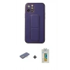 MARSİLYAN™- iPhone 12 Pro Kılıf Akış Doku - Siyah Polymer Nano Ekran Koruyucu + Renkli Kamera Lens Koruma Cam - MI
