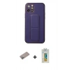 MARSİLYAN™- iPhone 12 Pro Kılıf Akış Doku - Siyah Polymer Nano Ekran Koruyucu + Shine Kamera Lens Koruma Cam - SABE