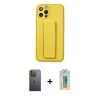 MARSİLYAN™- iPhone 12 Pro Kılıf Akış Doku - Siyah Polymer Nano Ekran Koruyucu + Neon Fosforlu Kamera Lens - YL