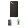 MARSİLYAN™- iPhone 12 Pro Kılıf Akış Doku - Siyah Polymer Nano Ekran Koruyucu + Neon Fosforlu Kamera Lens - YL