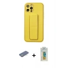 MARSİLYAN™- iPhone 12 Pro Kılıf Akış Doku - Siyah Polymer Nano Ekran Koruyucu + Yeşil Renkli Kamera Lens Koruma Cam