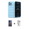 MARSİLYAN™- iPhone 12 Pro Kılıf Atlas Koleksiyonu - Şeffaf Uv Polymer Nano Ekran Koruyucu + Neon Fosforlu Kamera Lens - MI