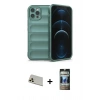 MARSİLYAN™- iPhone 12 Pro Kılıf Atlas Koleksiyonu - Siyah 34D Hayalet Izgaralı Cam + Rainbow Kamera Lens Koruma Cam - GD
