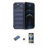 MARSİLYAN™- iPhone 12 Pro Kılıf Atlas Koleksiyonu - Siyah 34D Hayalet Izgaralı Cam + Shine Kamera Lens Koruma Cam - GD