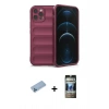 MARSİLYAN™- iPhone 12 Pro Kılıf Atlas Koleksiyonu - Siyah 34D Hayalet Izgaralı Cam + Shine Kamera Lens Koruma Cam - MI