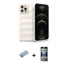 MARSİLYAN™- iPhone 12 Pro Kılıf Atlas Koleksiyonu - Siyah 34D Hayalet Izgaralı Cam + Shine Kamera Lens Koruma Cam - MI