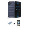 MARSİLYAN™- iPhone 12 Pro Kılıf Atlas Koleksiyonu - Siyah 34D Hayalet Izgaralı Cam + Shine Kamera Lens Koruma Cam - MI