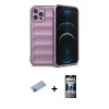 MARSİLYAN™- iPhone 12 Pro Kılıf Atlas Koleksiyonu - Siyah 34D Hayalet Izgaralı Cam + Shine Kamera Lens Koruma Cam - MI